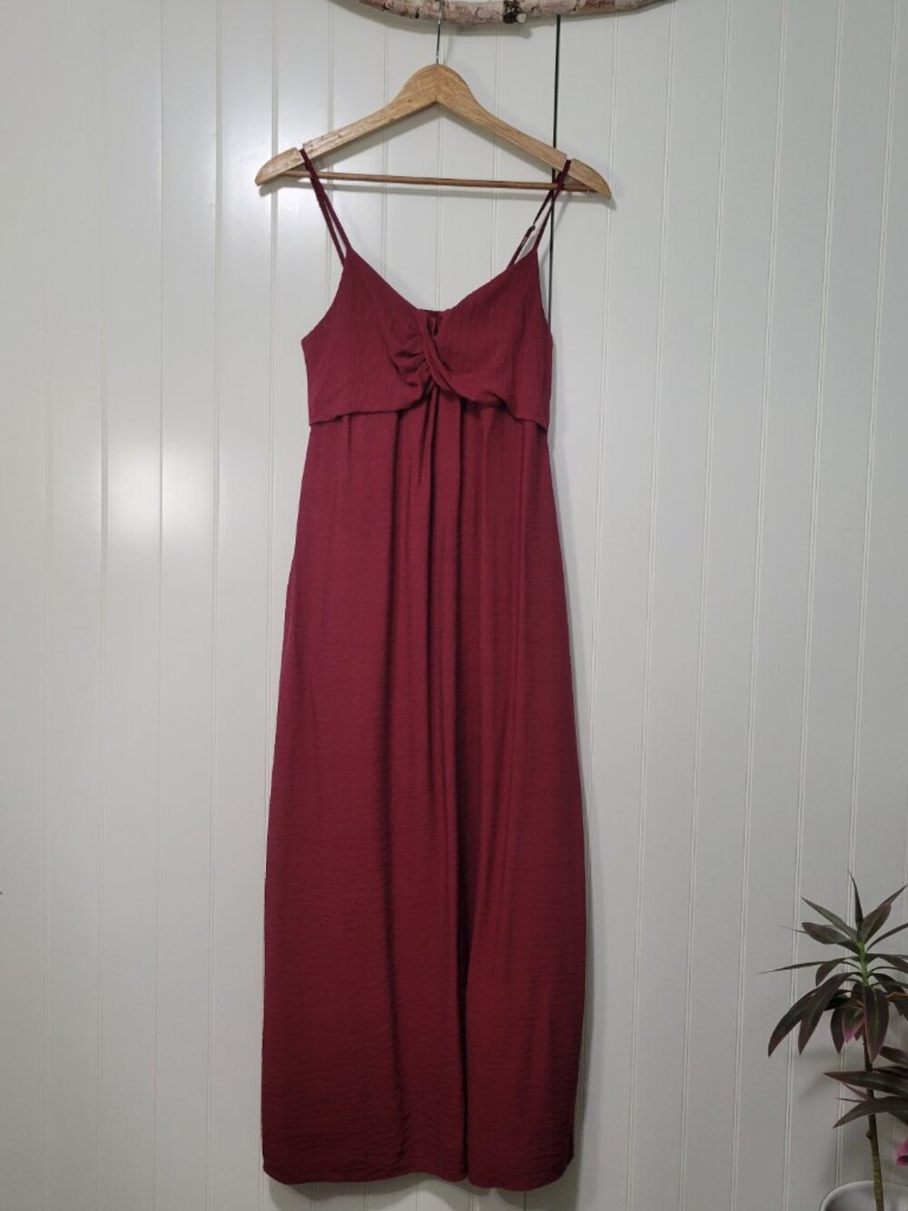 Banana Republic Boho Hippie Prairie Euro Maroon Crepe Twisted Bodice Maxi Dress - Picture 8 of 16